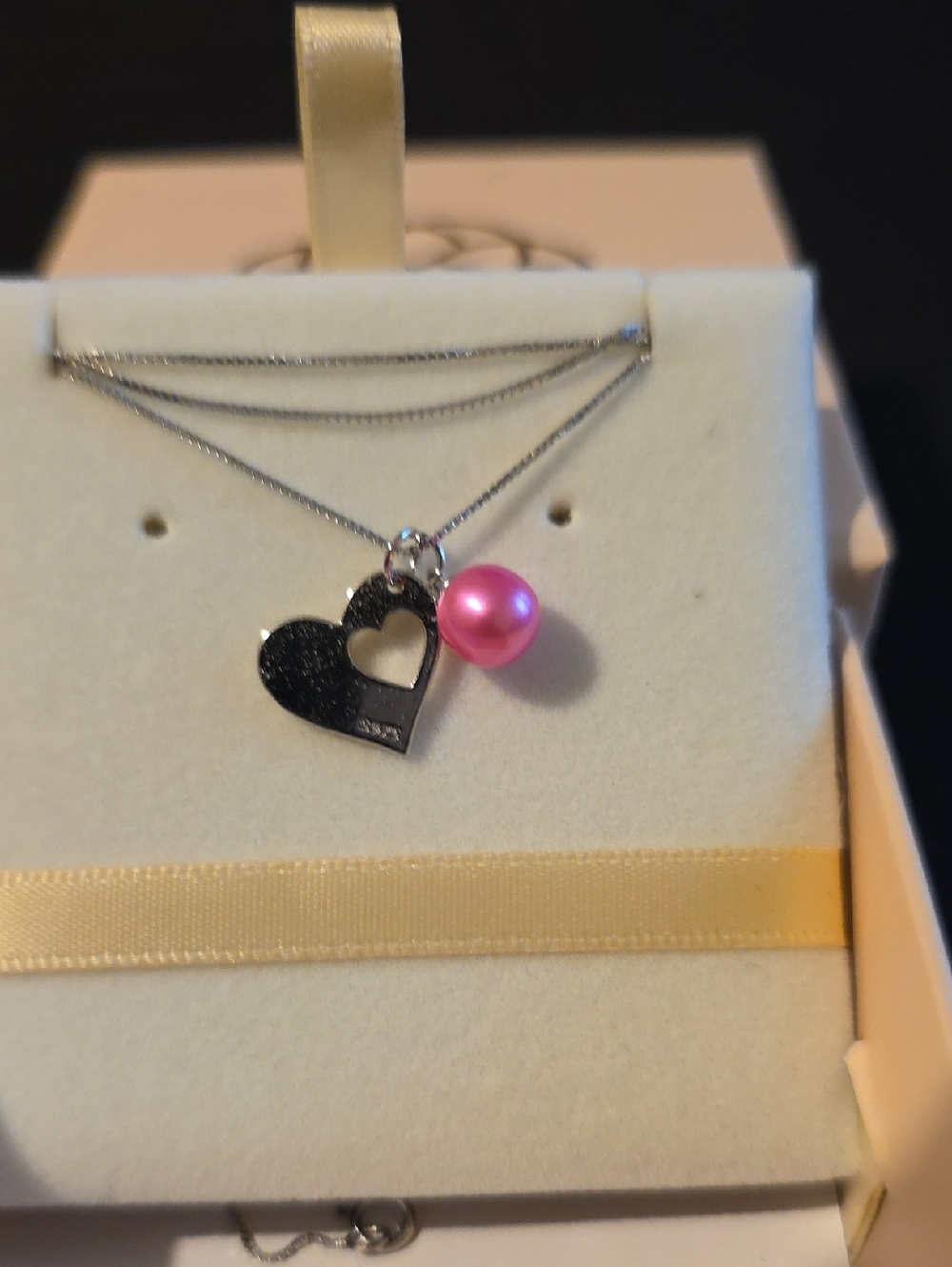 Sterling Heart Pendant Necklace with Pink Pearl Accent